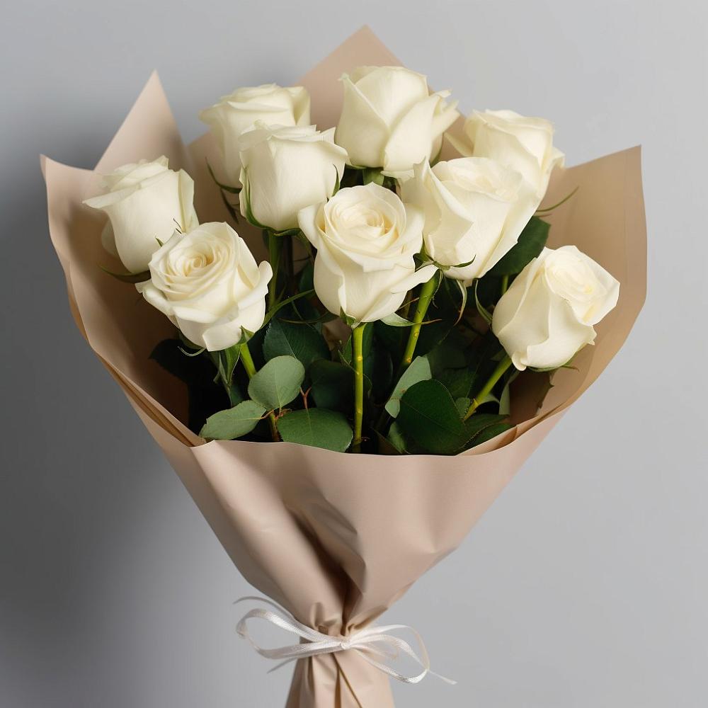 Букет 9 Белых роз Эдлесс Лав в Сусанино