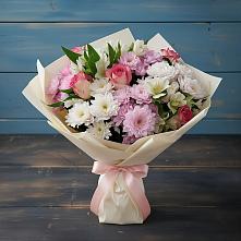 Букет цветов из:  Хризантемы, Альстромерии и Розы в Сусанино