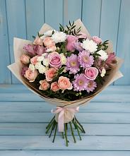 Букет цветов из:  Хризантемы, Розы и Альстромерии в Сусанино